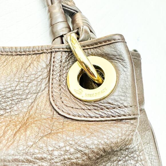 B. Makowsky Chocolate Brown Pebbeled Leather Gold Accents Two Straps Purse/Bag - Picture 4 of 6